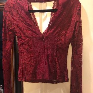 Red Bebe Lace holiday shirt with choker NWT